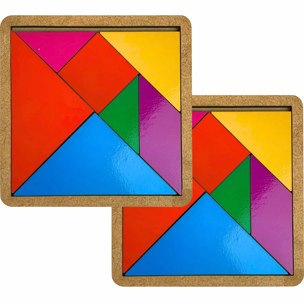 kit 2 tangram jogo educativo brinquedo pedagógico de madeira colorido