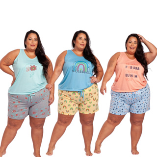 Kit 3 Pijama Short Doll Plus Size Baby Doll Malha em Oferta na Shopee
