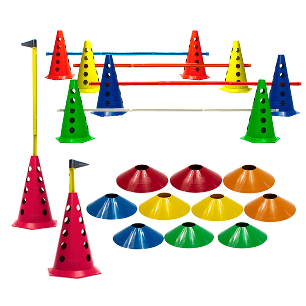 Kit Treinamento 10 Pratos Agilidade + 10 Cones Furados C/ Barreira Funcional