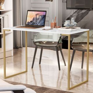 Escrivaninha Mesa de Computador Industrial Para Quarto Home Office 90cm Pes Metal Dourado