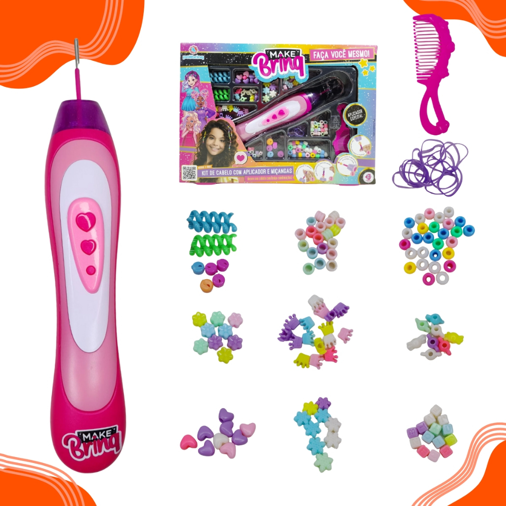 BRINQUEDO MENINA KIT APLICADOR DE MIÇANGA CABELO PENTEADO