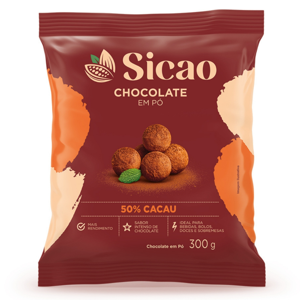 Chocolate em Pó 50% Cacau 300g - Sicao em Oferta na Shopee