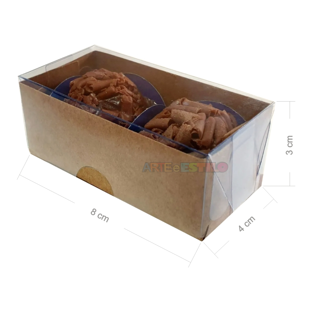 125 Caixas Para 2 Bombons Brigadeiros Doces Gourmet 8x4x3 Cm Branco, Kraft e Transparente — imagem 2 de 2