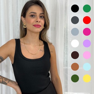 Regata Feminina em Ribana Canelada Blusinha Básica em Oferta na Shopee