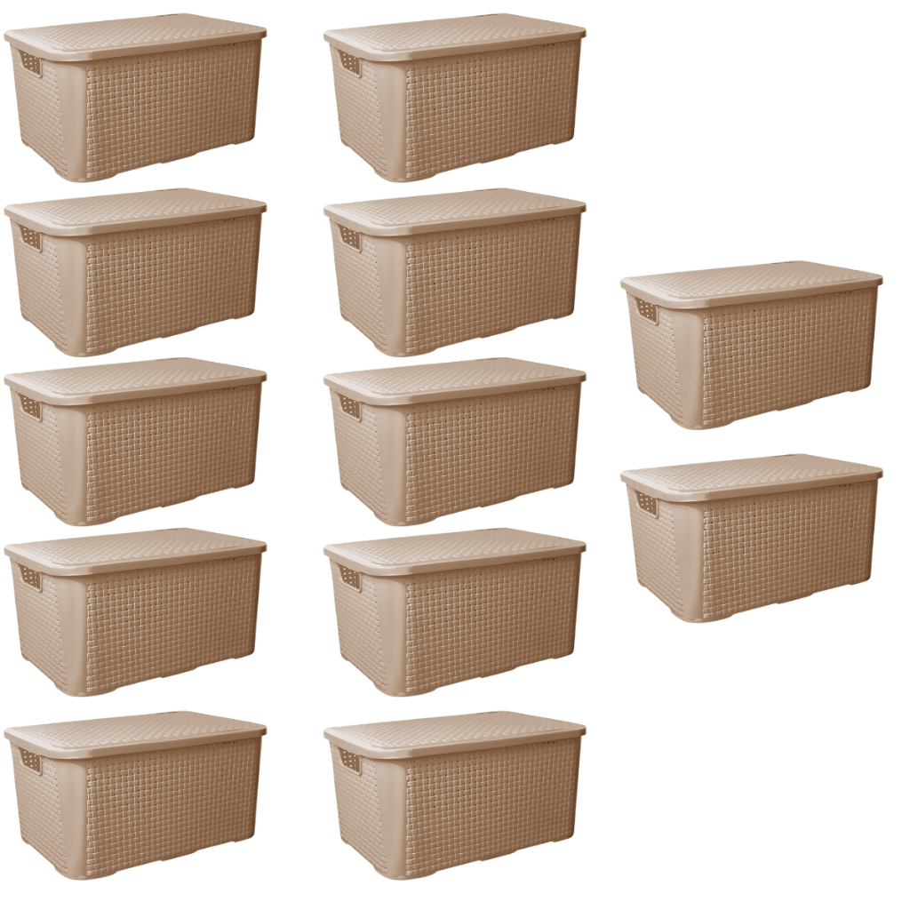 12 Caixa Organizadora Cesto Multiuso 18 Litros Preto Branca Rosa Com Tampa Empilhavel Rattan