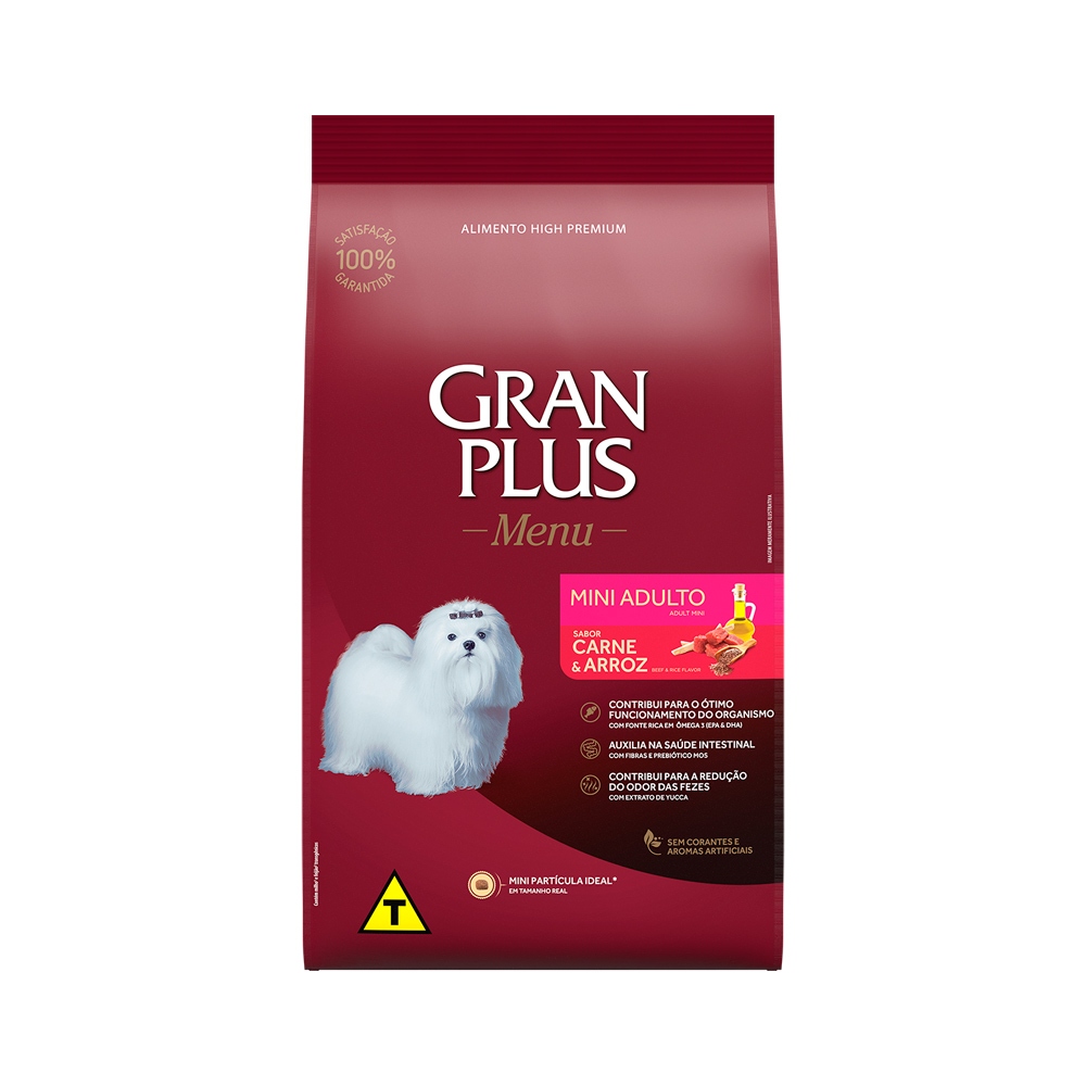 Ração GranPlus Menu Cães Adultos Porte Mini Sabor Carne e Arroz 3kg