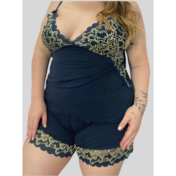 Babydoll Bicolor Plus Size Daiane Feminino Sensual Renda