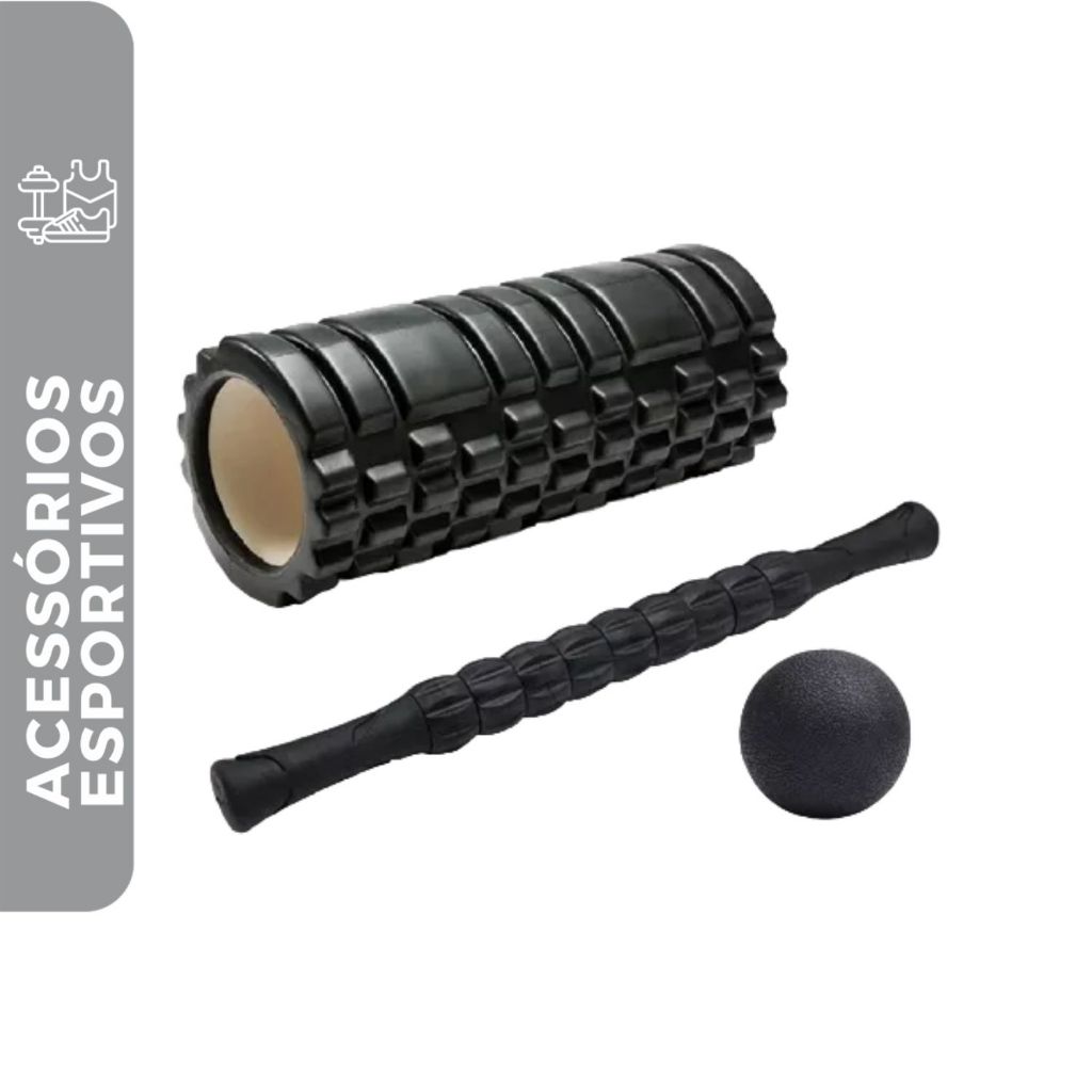 Rolo de Liberação Miofascial Kit Para Massagem Foam Roller Bola Lacrosse e Bastão Targ Me