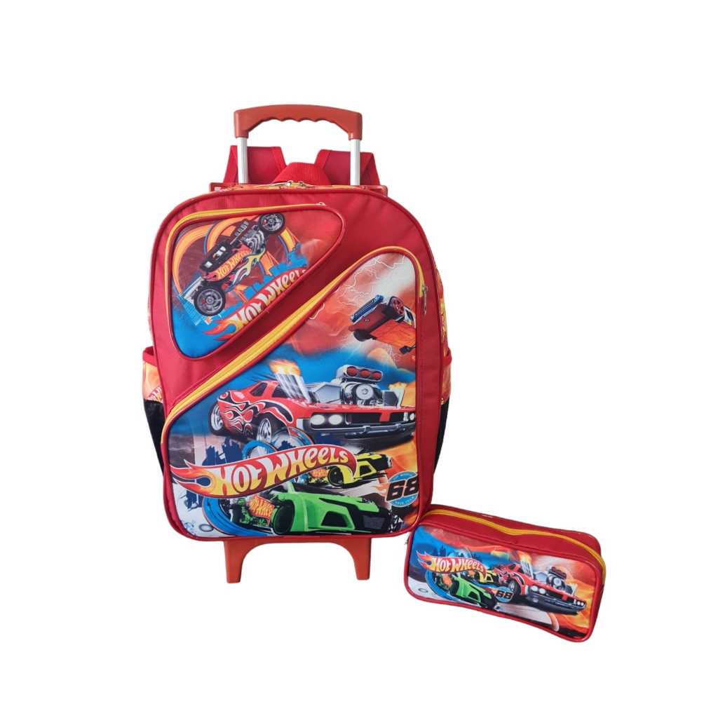 Mochila Escolar Hot Wheels Carros Rodinhas Tam G 3b + Estojo