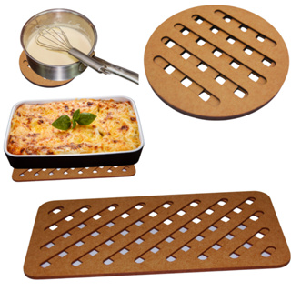 Kit com 4 Descansos de panela + 2 Suporte de travessas para Apoio De Mesa, Cozinha, Design, MDF em Oferta na Shopee