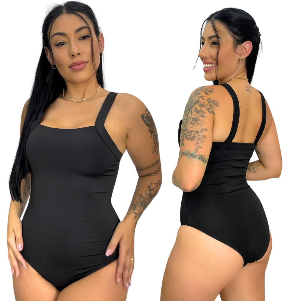 Body Feminino Suplex Boddy Estilo Maiô Alta Qualidade Verão Moda Praia Suplex Decote Liso Preto MAYU