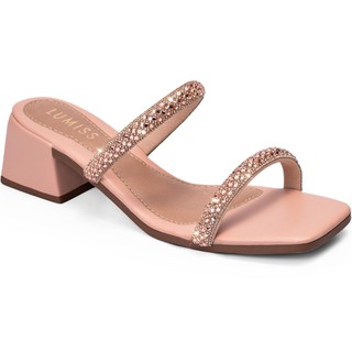Sandália Feminina Lumiss Brilho Strass Salto Baixo Bloco Confortável Nude em Oferta na Shopee