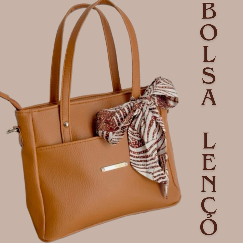 Bolsa Feminina Transversal MÉDIA 3 Divisórias Forrada Alça Regulável Couro Sintético + LENÇO