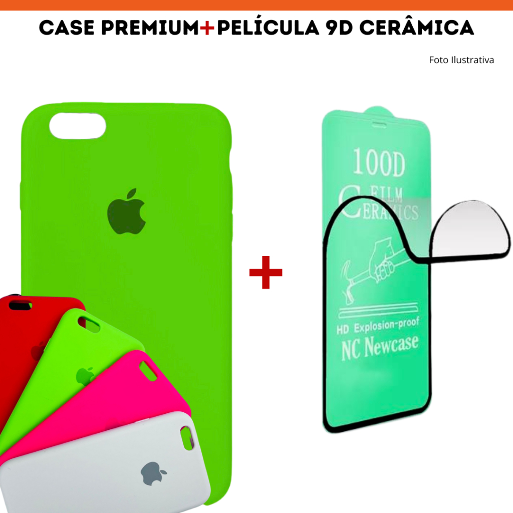 Combo Case Premium Aveludada + Película 9D Cerâmica Compatível para IPhone 7 / 8 Plus / Capinha Silicone CM07/KT02