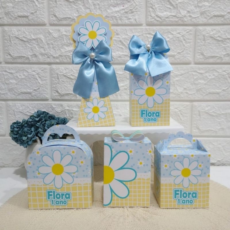 PEGUE E MONTE Kit Personalizados FLOR MARGARIDAS AZUL Lembrancinha Festa Aniversário