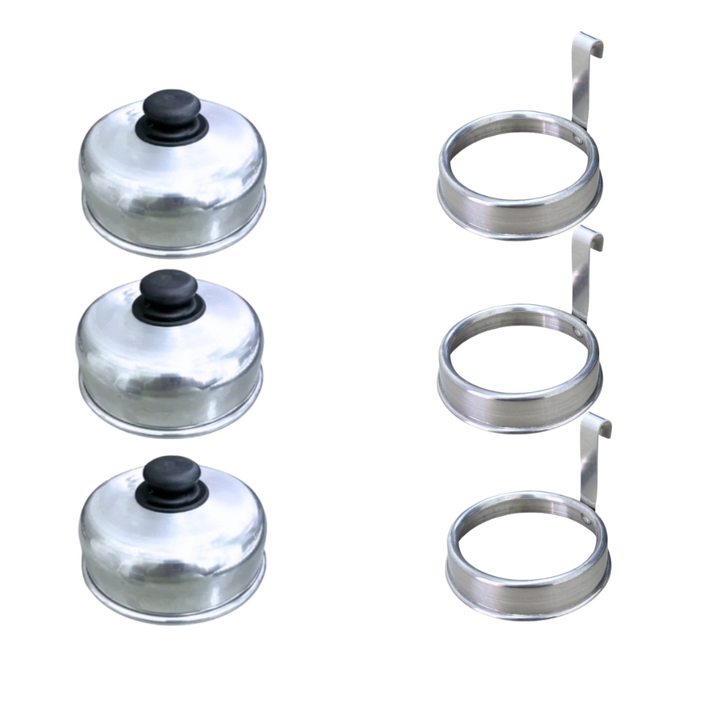 Kit Lanches Grandes 3 Tampas Abafador De Hambúrguer Derrete Queijo Mussarela + 3 Aros Modelador Fritar Ovos Para Chapa Foodtruck Lanchonetes Restaurantes