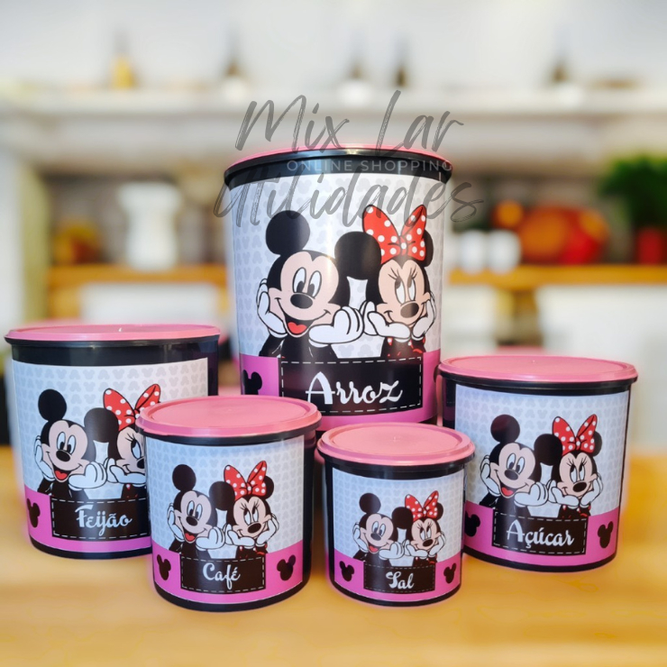 Kit potes mantimentos plástico para alimentos 5 potes porta mantimentos personalizado