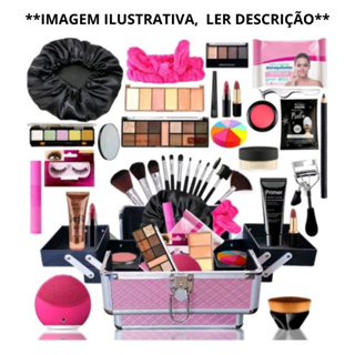 Kit Maquiagem Completo 12 itens + brinde Com Pincéis Necessaire Base em Oferta na Shopee