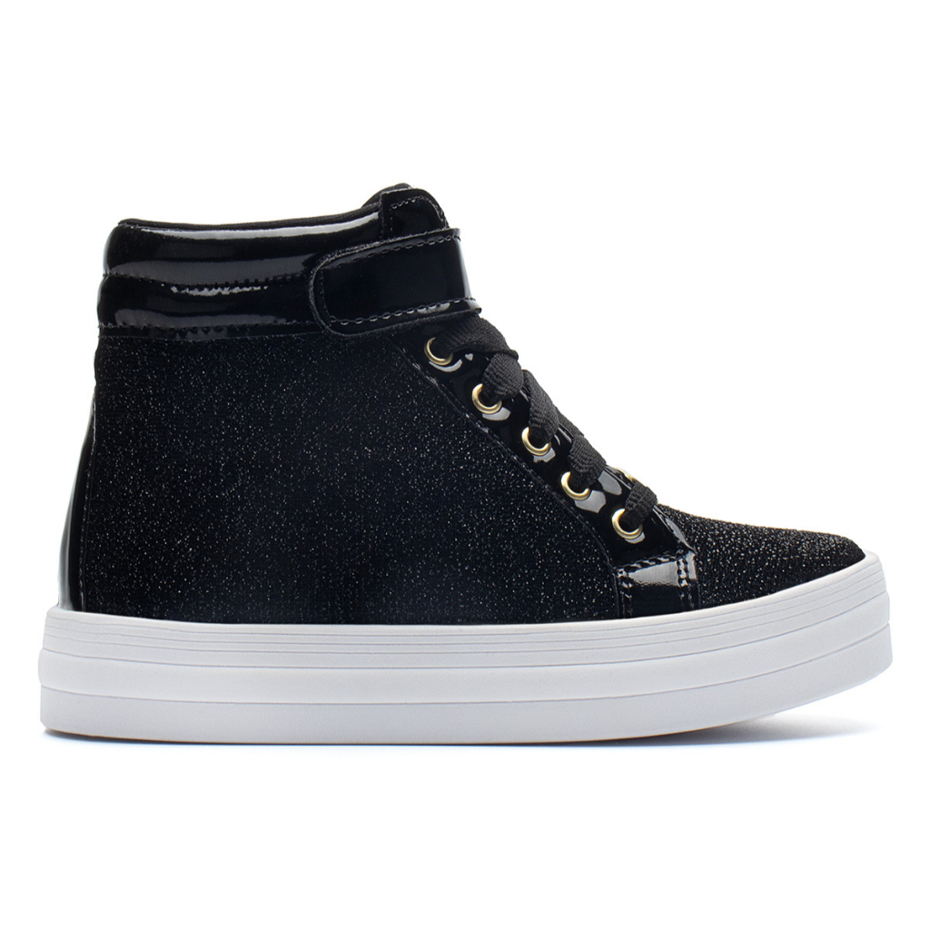 Tênis Infantil Menina Fashion Cano Alto Glitter Menina Preto Festa - Baby & Kids Fashion