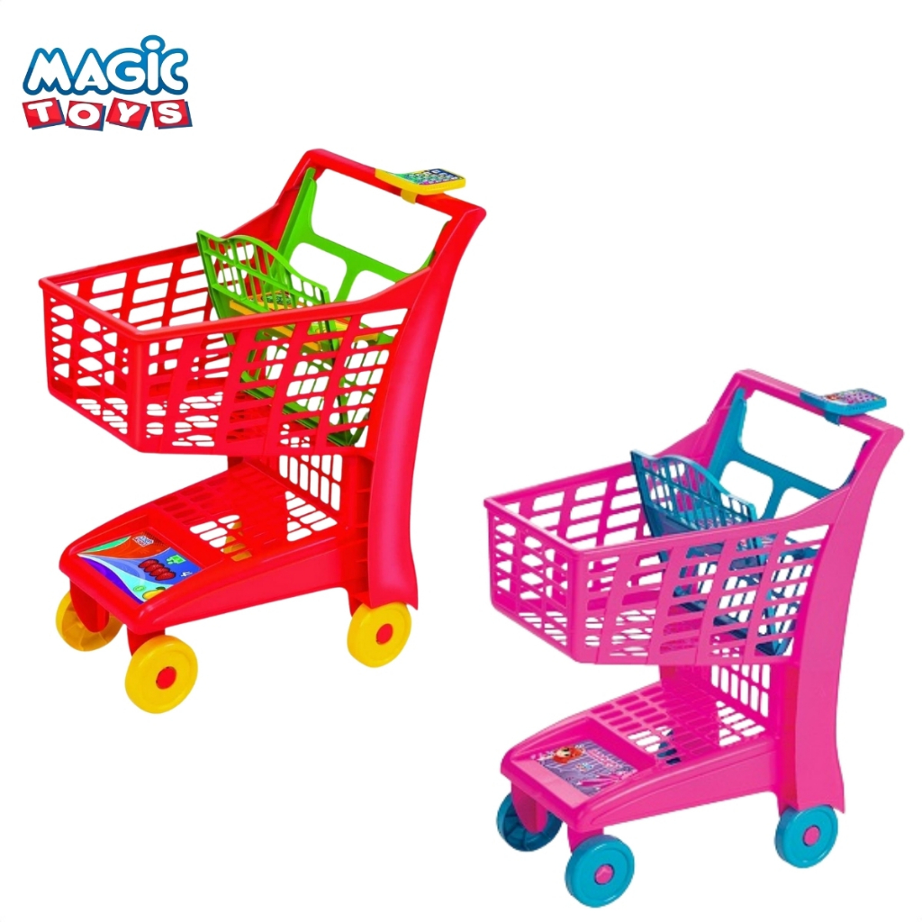 Carrinho De Compras Infantil Mercado Vermelho Brinquedos Calculadora Lúdica Magic Toys em Oferta na Shopee