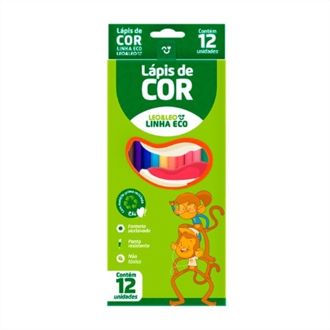 Lápis de cor Leo&Leo Linha Eco com 12 cores - Lápis escolar, Lápis de colorir.