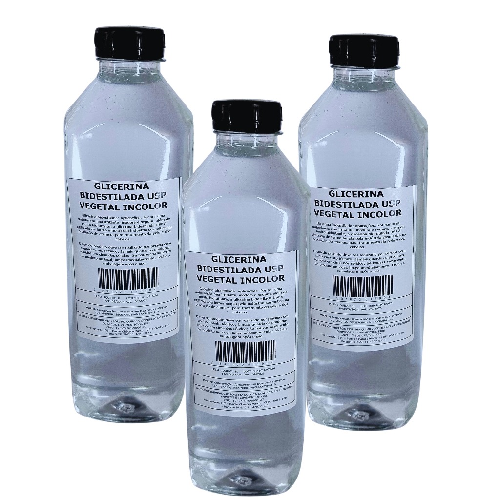 Kit 3L Glicerina Bidestilada USP Vegetal | Ultra Hidratante | Eleven Box