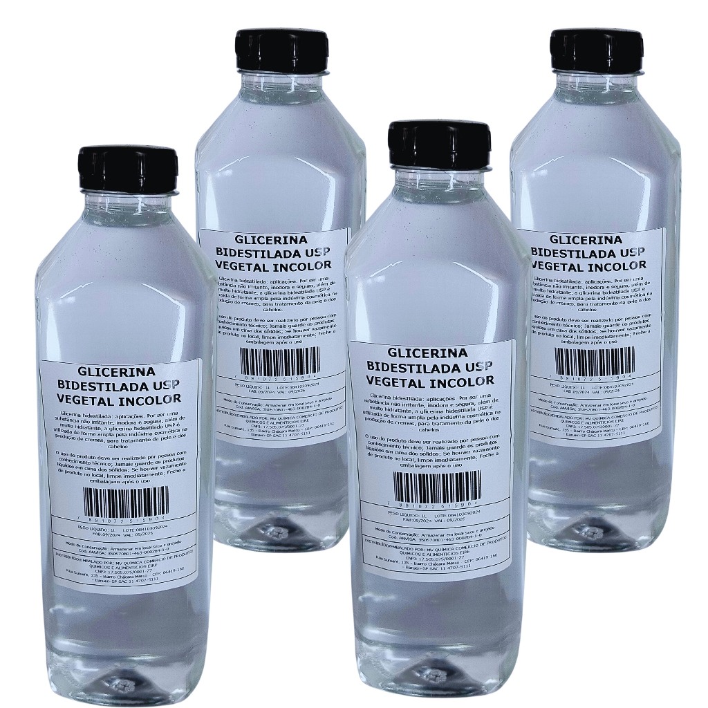 Kit 4L Glicerina Bidestilada USP Vegetal | Ultra Hidratante | Eleven Box