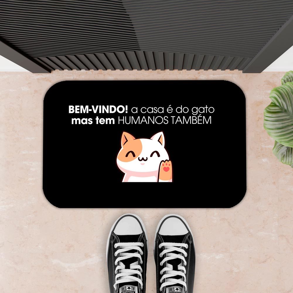 TAPETE PARA PORTA DECORATIVO - 34X60 - 2mm - A CASA É DO GATO em Oferta na Shopee