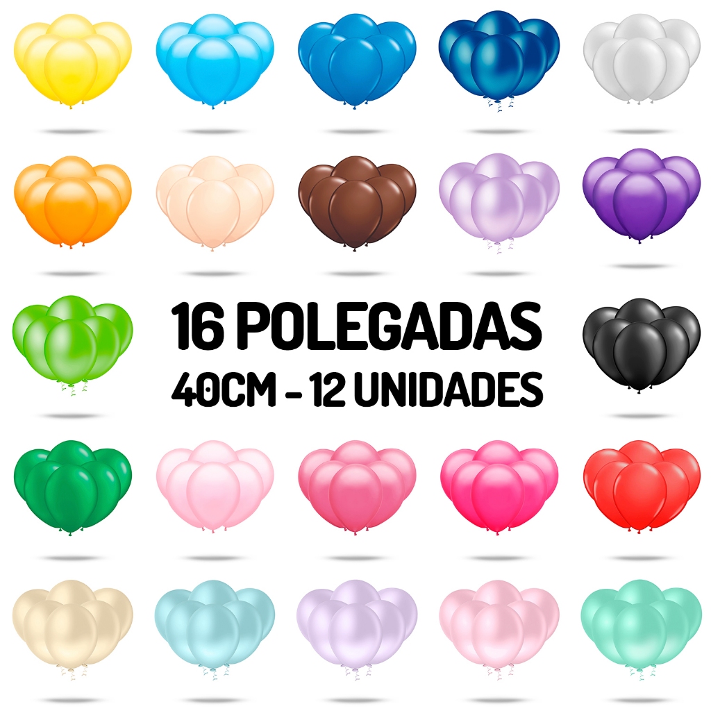 12 Unidades Balão Bexiga 16 polegadas 40cm Escolha a Cor! Pic Pic Balões de Festa