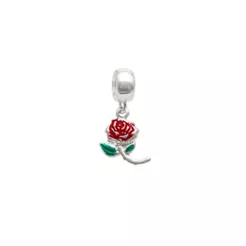 Berloque para Pulseira de Prata 925 Flor Vermelha