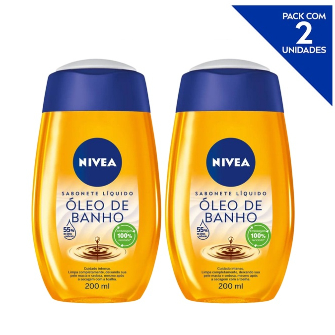 2 Unidades de NIVEA Sabonete Líquido Óleo de Banho 200ml - Kit Especial
