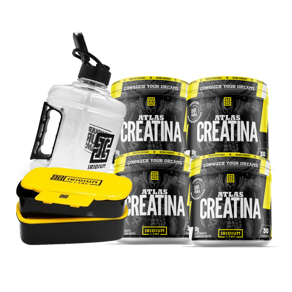 Kit 4x Creatina 90g + Marmiteira + Galão 1,5L - Iridium Labs