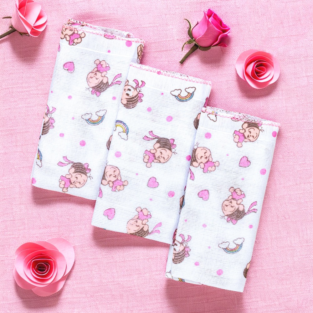 Kit 3 panos de boca para bebê turma da monica