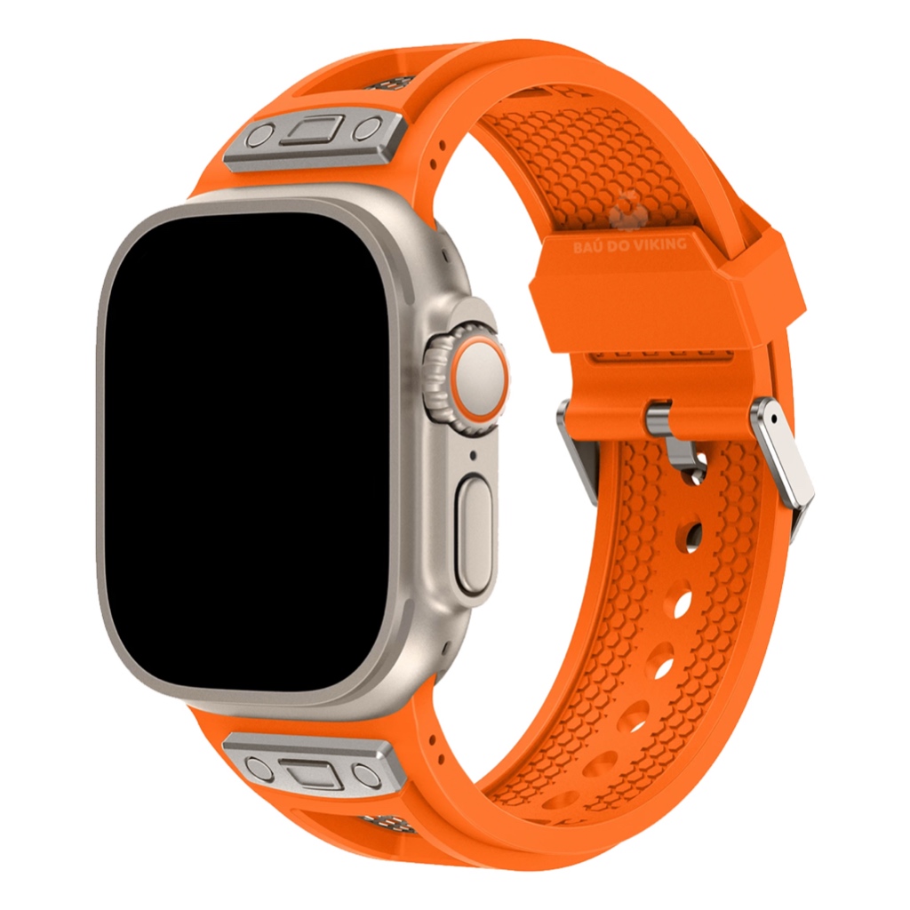 Pulseira Silicone Robusta Web Laranja Compatível com Apple Watch Ultra - NÃO É O