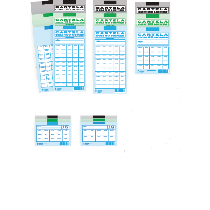 PACOTE RIFA 50 UNIDADES TAMOIO 100-50-25-15-10 NOMES CORES SORTIDAS