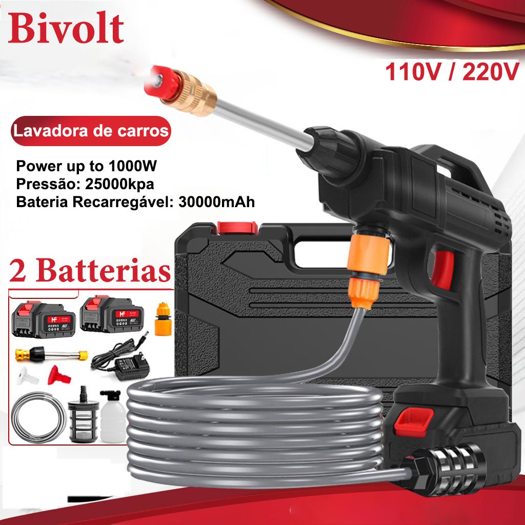 Lavadora Alta Pressão Lava Jato Portátil Recarregável Com Maleta e Acessórios Recarregável Sem Fio Para Carros E Jardins em Oferta na Shopee