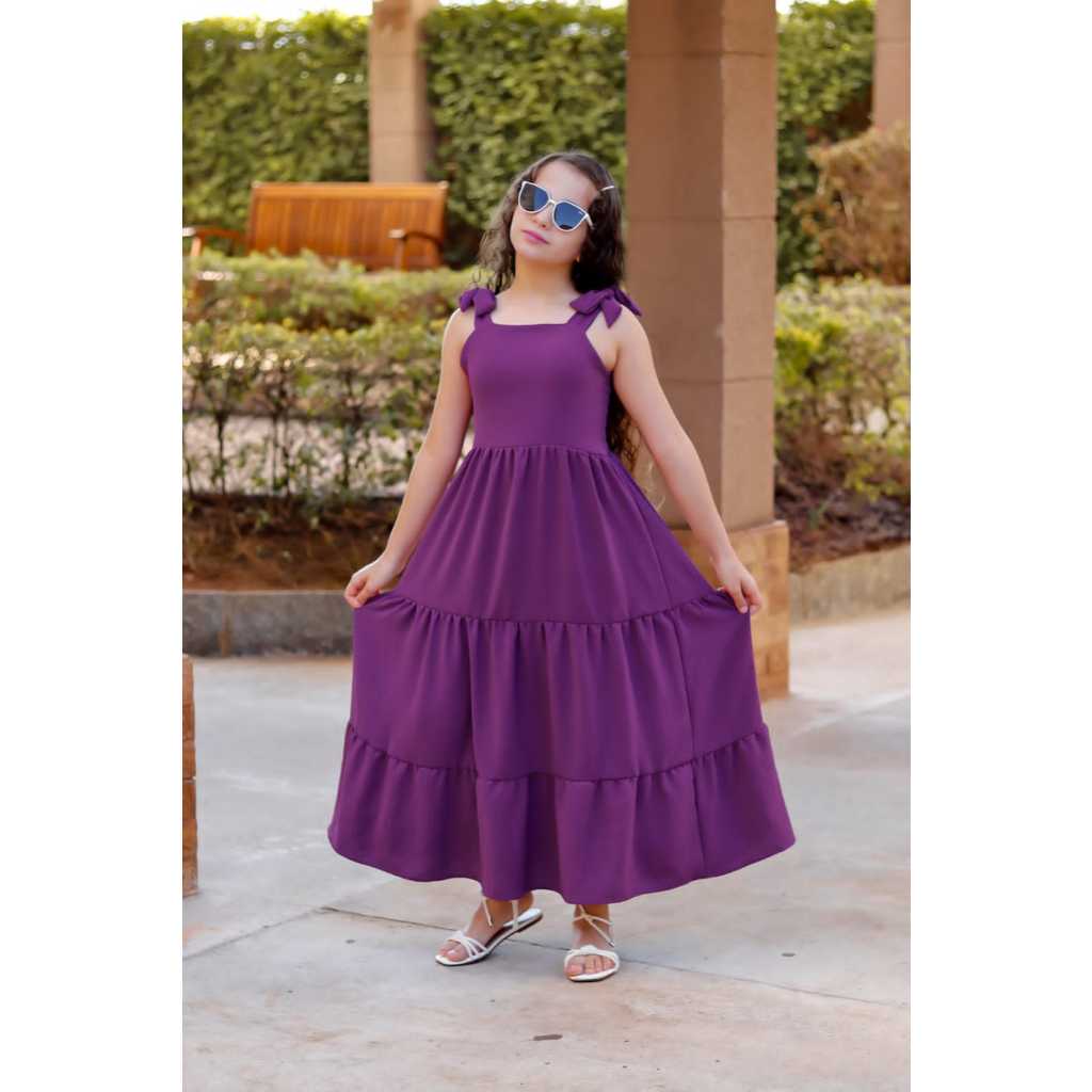vestido longo três marias de alça/ vestido infantil e juvenil /vestido longo de amarrar tecido duna em Oferta na Shopee