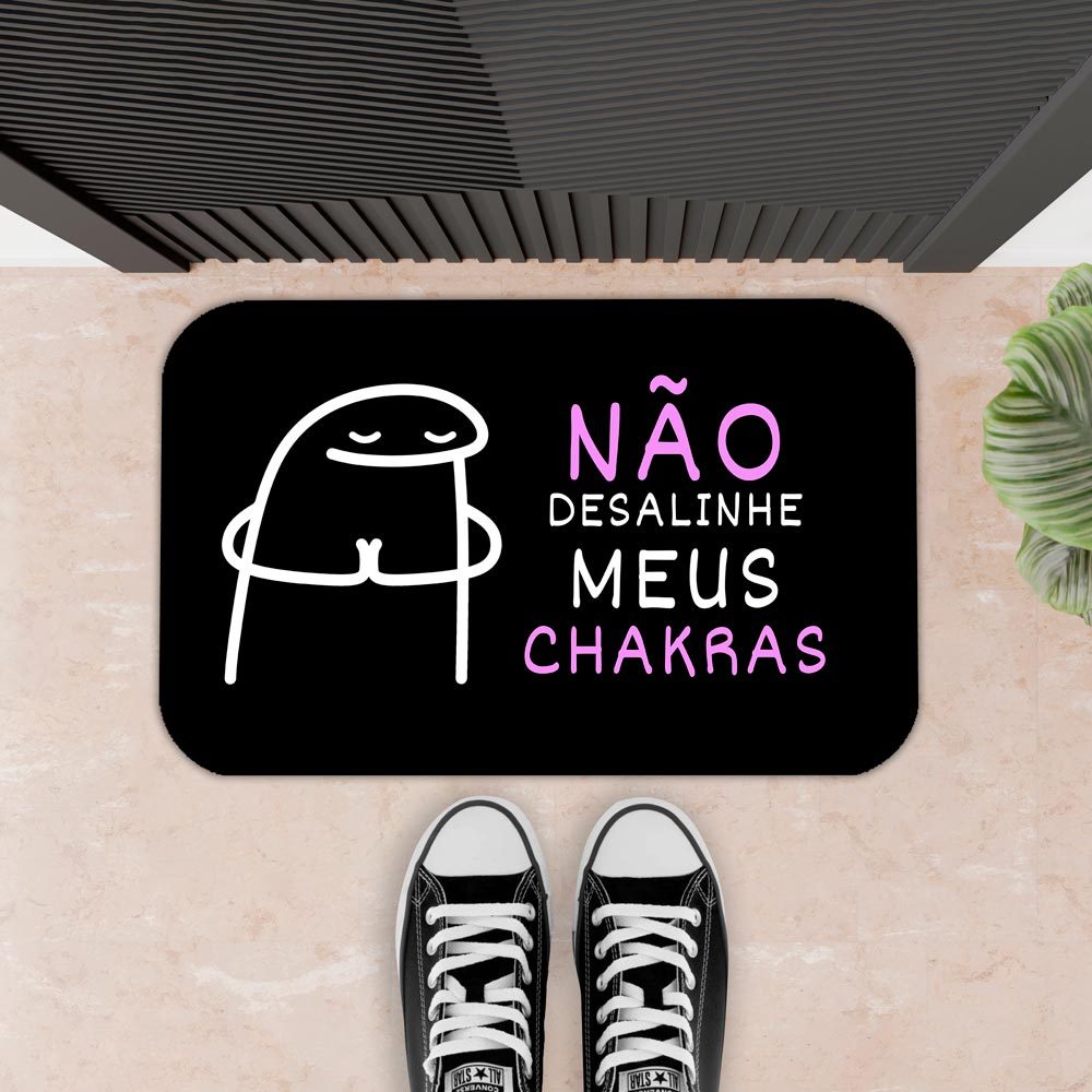 Tapete Decorativo Para Porta, sala e entrada, Antiderrapante Borracha Engraçado - 34X60 - NÃO DESALINHE MEUS CHAKRAS