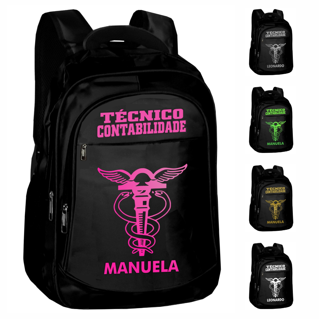 Mochila Tecnico Contabilidade Bolsa Personalizada Nome Pasta Profissao Curso Mala Feminino Masculino