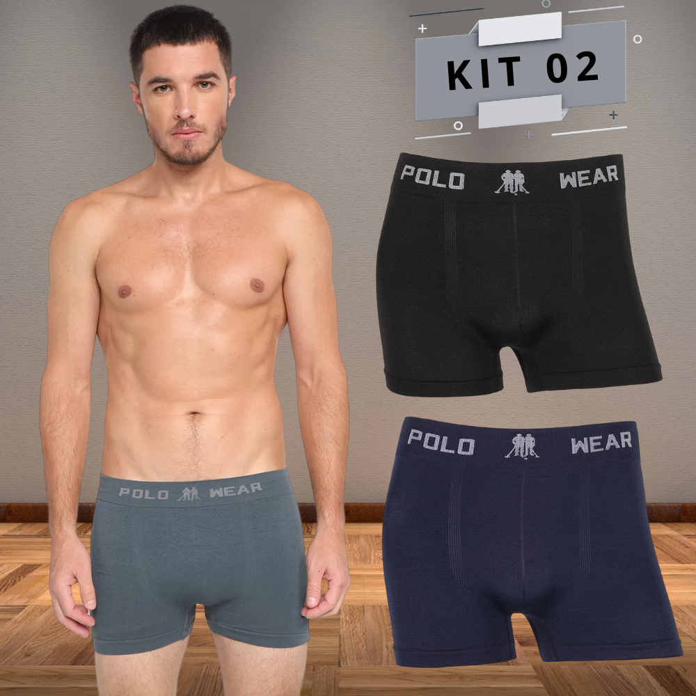Kit 2 Cueca Masculina Boxer Polo Wear Original Microfibra Conforto Poliester Elastano Tecido Macio