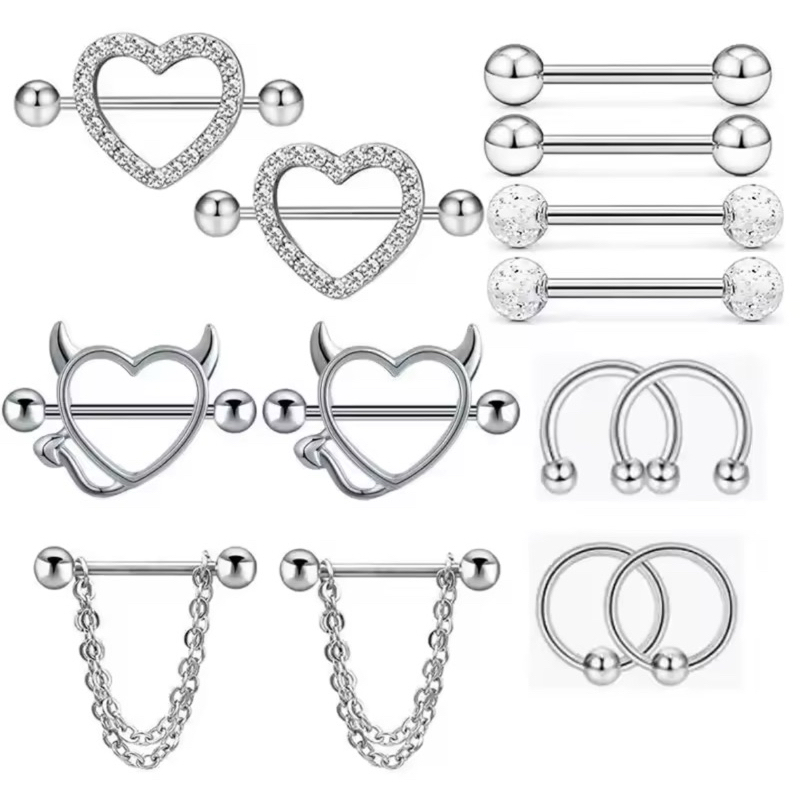 Piercing mamilo coração devil, coração com zicornia aço cirúrgico 16mm por 1.6mm- PAR