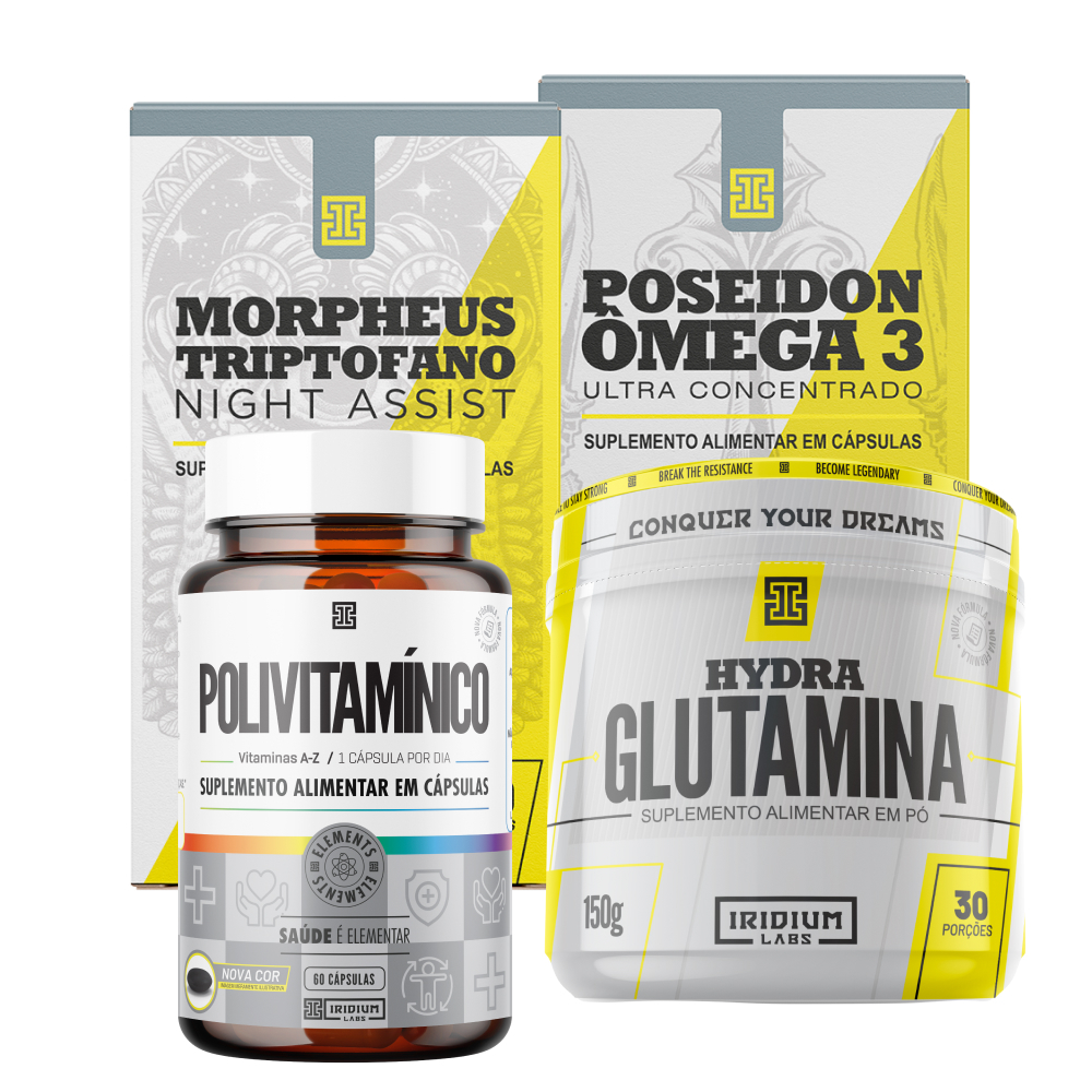 Kit Morpheus L-triptofano + Glutamina 150g + Polivitamínico + Ômega 3 Poseidon Iridium Labs - Health