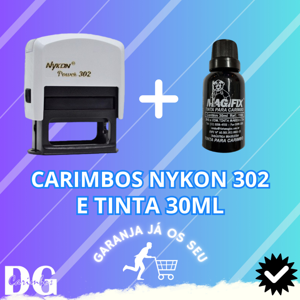 Carimbos Personalizados Nykon 302 + Tinta 30ML