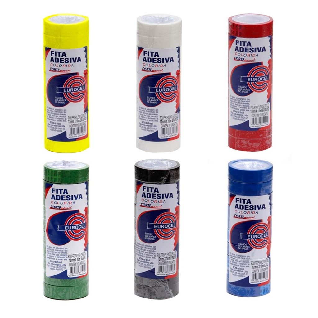 Fita Adesiva Colorida 12mm X 10m Pacote Com 10 Unidades