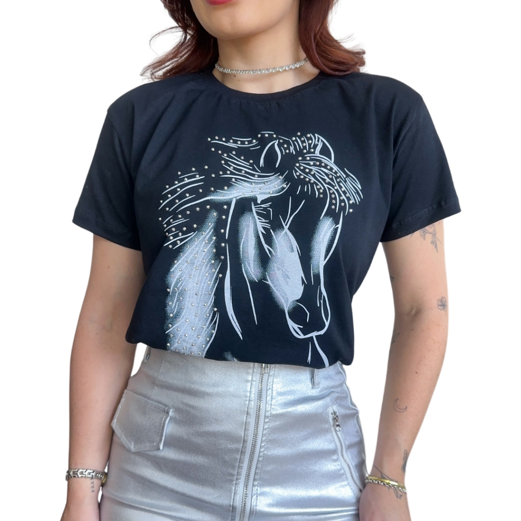 T-shirts Country Feminina Blusinha Cavalo Slim Promoção Cowboy