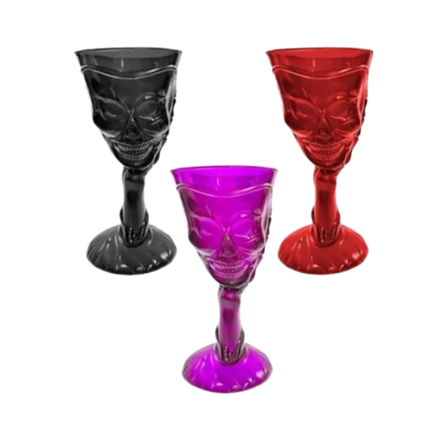 Taça Acrílica Caveira Cores Decoração Festa Halloween
