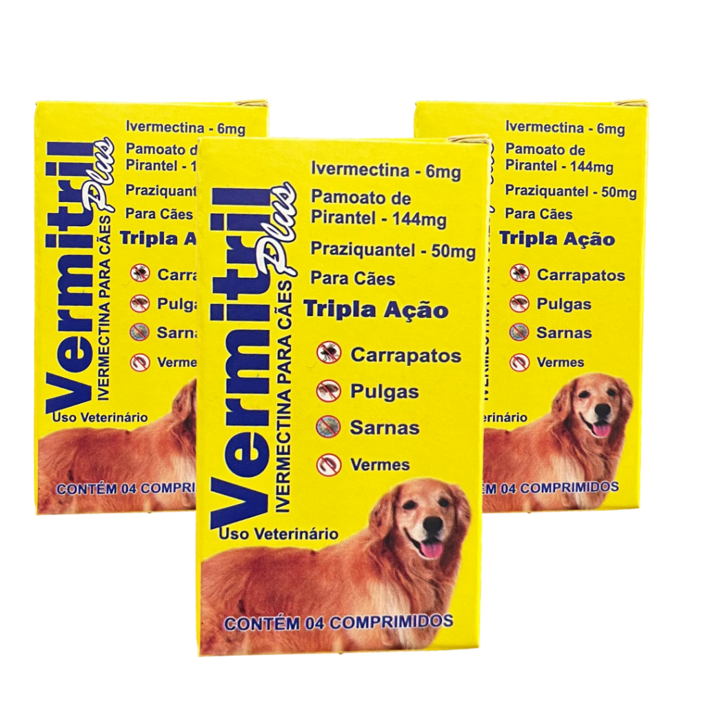 Vermitril Remédio Anti Carrapatos, Vermes, Pulgas E Sarnas - 12 Comp Mastigáveis p/ 30kg Cada - sabor Carne