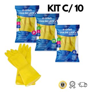 Kit 10 pares Luvas Limpeza Látex Multiuso Amarela em Oferta na Shopee