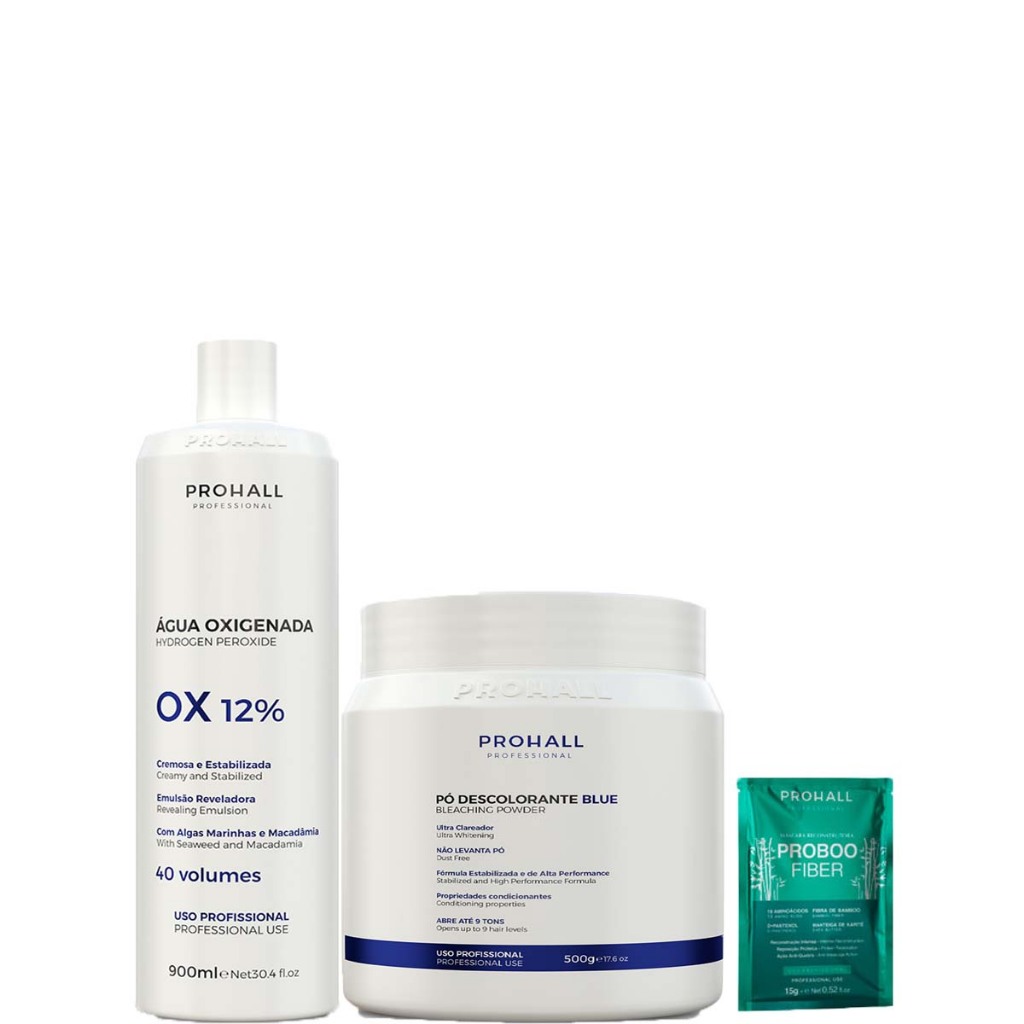 Kit Pó Descolorante Azul e Água Oxigenada 40 Volumes Prohall