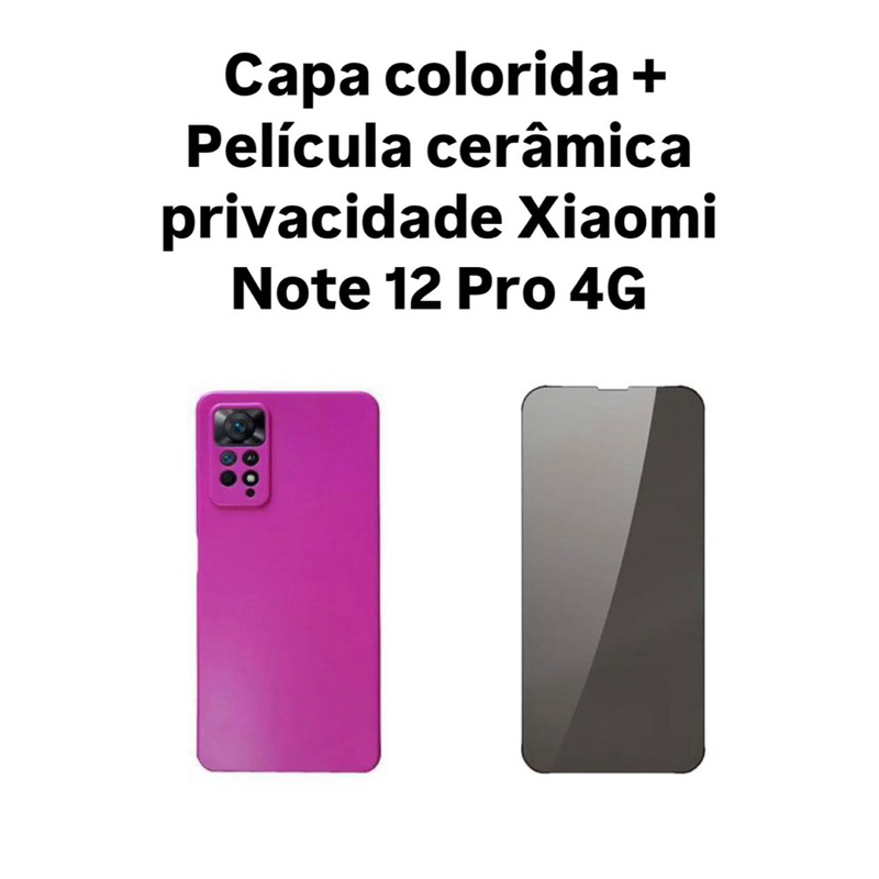 Kit 2X1 Xiaomi Redmi Note 12 Pro 4G - Pelicula CERÂMICA PRIVACIDADE 9D + Capa colorida aveludada